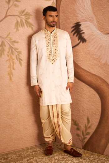 Buy Arihant Rai Sinha Beige Silk, Jacquard Floral Placement Embroidered Kurta Set Buy_Arihant Rai Sinha_Beige Silk, Jacquard Floral Placement Embroidered Kurta Set