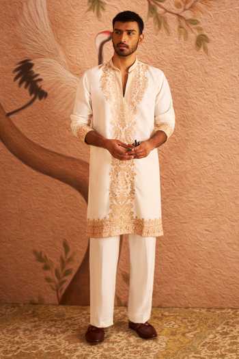 Shop Arihant Rai Sinha Off White Silk Placket Embroidered Kurta Set Online at Aza Fashions Shop_Arihant Rai Sinha_Off White Silk Placket Embroidered Kurta Set _Online_at_Aza_Fashions