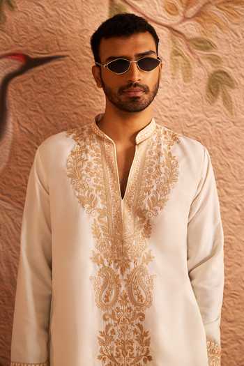 Buy Arihant Rai Sinha Off White Silk Placket Embroidered Kurta Set Buy_Arihant Rai Sinha_Off White Silk Placket Embroidered Kurta Set