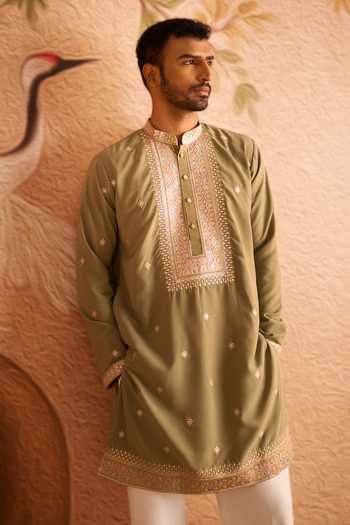 Shop Arihant Rai Sinha Green Silk Dori Embroidered Kurta Set Online at Aza Fashions Shop_Arihant Rai Sinha_Green Silk Dori Embroidered Kurta Set _Online_at_Aza_Fashions