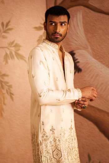 Buy_Arihant Rai Sinha_Gold Silk Sequin Embroidered Kurta Set _Online_at_Aza_Fashions