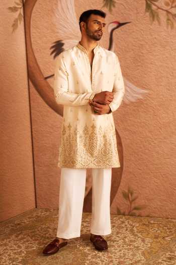 Arihant Rai Sinha_Gold Silk Sequin Embroidered Kurta Set _at_Aza_Fashions