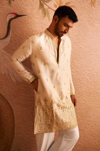 Buy_Arihant Rai Sinha_Gold Silk Sequin Embroidered Kurta Set 