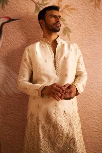 Shop_Arihant Rai Sinha_Gold Silk Sequin Embroidered Kurta Set 