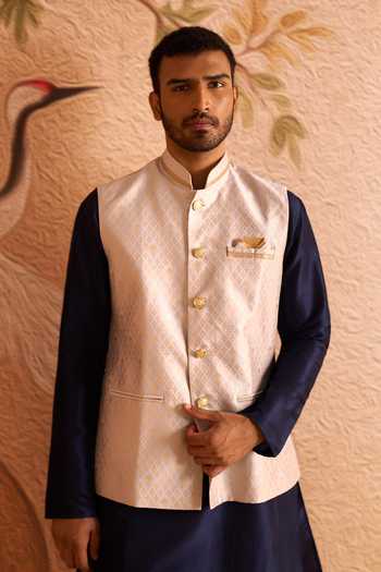 Buy_Arihant Rai Sinha_Blue Silk Embroidered Nehru Jacket Set _Online_at_Aza_Fashions