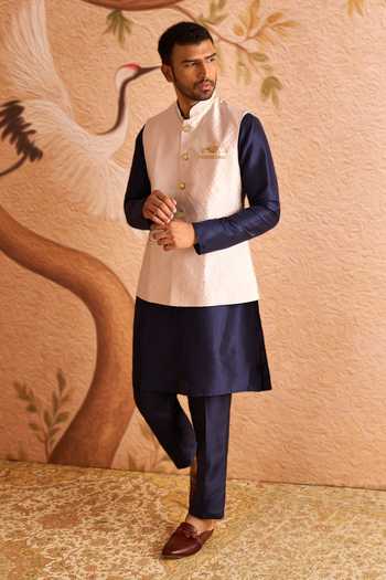Arihant Rai Sinha_Blue Silk Embroidered Nehru Jacket Set _at_Aza_Fashions