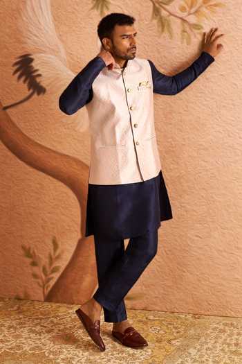 Buy_Arihant Rai Sinha_Blue Silk Embroidered Nehru Jacket Set 