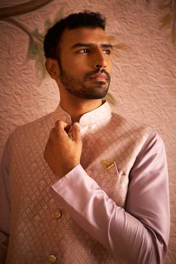 Buy Arihant Rai Sinha Pink Silk, Brocade Woven Nehru Jacket And Kurta Set Online at Aza Fashions Buy_Arihant Rai Sinha_Pink Silk, Brocade Woven Nehru Jacket And Kurta Set _Online_at_Aza_Fashions