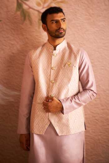 Buy Arihant Rai Sinha Pink Silk, Brocade Woven Nehru Jacket And Kurta Set Buy_Arihant Rai Sinha_Pink Silk, Brocade Woven Nehru Jacket And Kurta Set