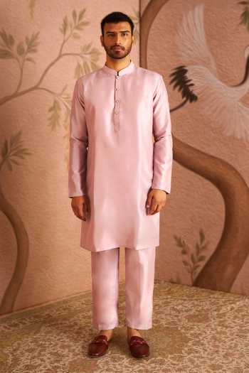 Arihant Rai Sinha Pink Silk, Brocade Woven Nehru Jacket And Kurta Set at Aza Fashions Arihant Rai Sinha_Pink Silk, Brocade Woven Nehru Jacket And Kurta Set _at_Aza_Fashions