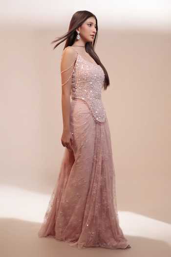 Buy Couture By Niharika Pink Crepe, Viscose Embroidery, Sequins Roseline Corset And Draped Skirt Set Online at Aza Fashions Buy_Couture By Niharika_Pink Crepe, Viscose Embroidery, Sequins Roseline Corset And Draped Skirt Set _Online_at_Aza_Fashions