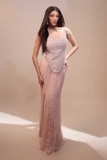Couture By Niharika Roseline Sequin Corset & Draped Skirt Set 
