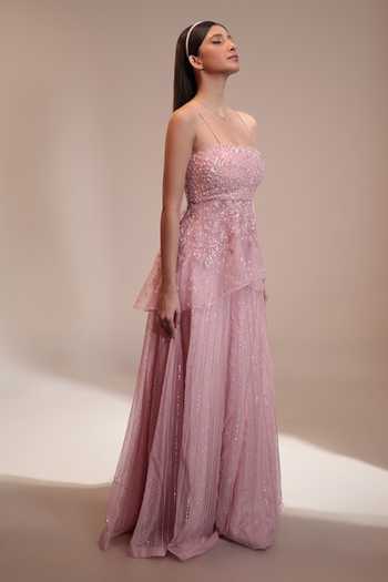 Couture By Niharika Purple Organza, Crepe Square Neck Amara Embroidered Peplum Kurta And Sharara Set Online at Aza Fashions Couture By Niharika_Purple Organza, Crepe Square Neck Amara Embroidered Peplum Kurta And Sharara Set _Online_at_Aza_Fashions