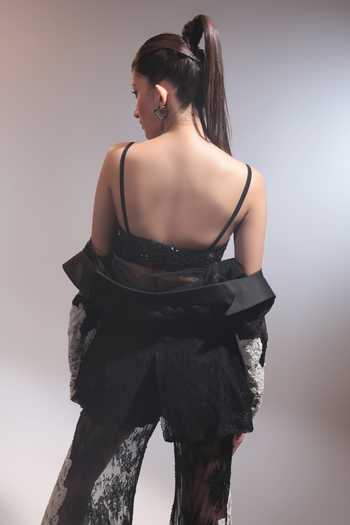 Buy Couture By Niharika Black Organza, Crepe, Net, Lace Open Neck, Reine Embroidered Jacket And Pant Set Online at Aza Fashions Buy_Couture By Niharika_Black Organza, Crepe, Net, Lace Open Neck, Reine Embroidered Jacket And Pant Set _Online_at_Aza_Fashions