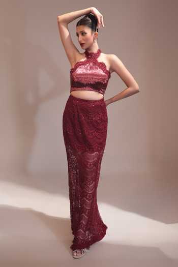 Couture By Niharika Rubelle Embroidered Blouse & Skirt Set 