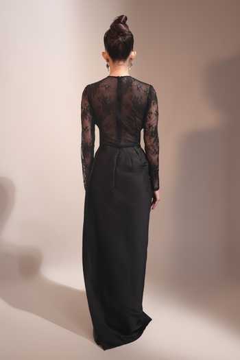 Couture By Niharika Noire Embroidered Bodysuit & Skirt Set 
