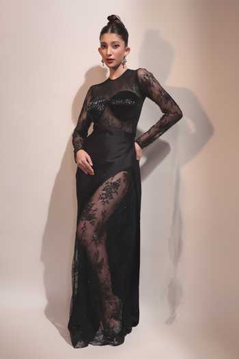 Couture By Niharika Noire Embroidered Bodysuit & Skirt Set 