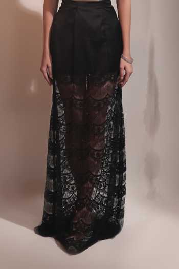 Buy Couture By Niharika Black Crepe, Satin, Net, Twill Halter Selene Hand Embroidered Top And Skirt Set Online at Aza Fashions Buy_Couture By Niharika_Black Crepe, Satin, Net, Twill Halter Selene Hand Embroidered Top And Skirt Set _Online_at_Aza_Fashions