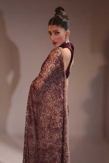 Buy Couture By Niharika Red Organza, Crepe, Net, Muslin Halter Camellia Embroidered Saree With Blouse Online at Aza Fashions Buy_Couture By Niharika_Red Organza, Crepe, Net, Muslin Halter Camellia Embroidered Saree With Blouse _Online_at_Aza_Fashions