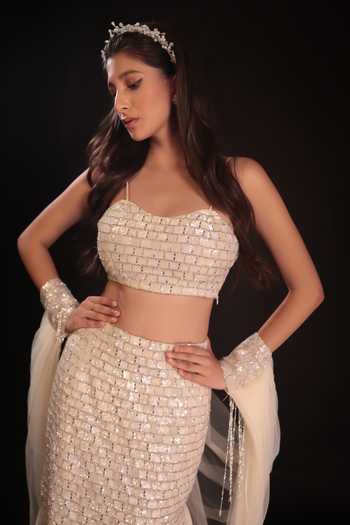 Couture By Niharika Ivory Organza, Crepe, Satin, Net, Muslin Lumea Hand Embroidered Skirt Set at Aza Fashions Couture By Niharika_Ivory Organza, Crepe, Satin, Net, Muslin Lumea Hand Embroidered Skirt Set _at_Aza_Fashions