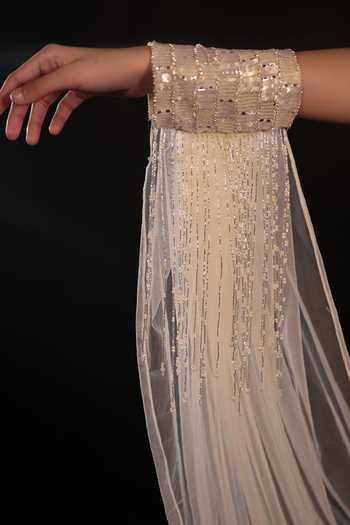 Buy Couture By Niharika Ivory Organza, Crepe, Satin, Net, Muslin Lumea Hand Embroidered Skirt Set Buy_Couture By Niharika_Ivory Organza, Crepe, Satin, Net, Muslin Lumea Hand Embroidered Skirt Set