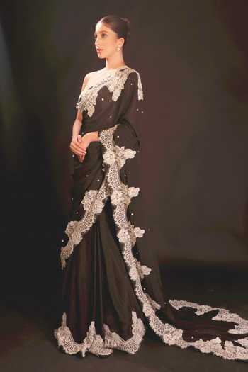 Buy Couture By Niharika Black Organza, Crepe, Net, Chiffon Sweetheart Cordelle Saree With Mesh Blouse Online at Aza Fashions Buy_Couture By Niharika_Black Organza, Crepe, Net, Chiffon Sweetheart Cordelle Saree With Mesh Blouse _Online_at_Aza_Fashions