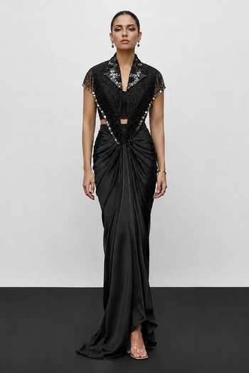 Vridhi Somaani Serena Embroidered Cape & Draped Skirt Set 