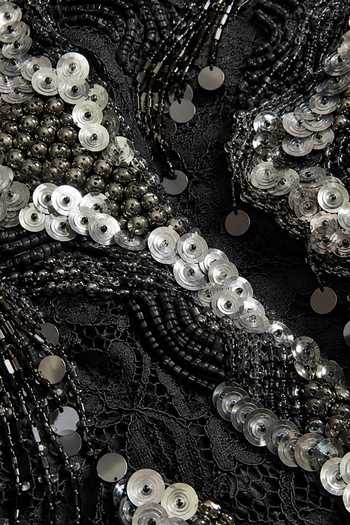 Buy_Vridhi Somaani_Black Satin, Chantilly, Lace Shawl Serena Embroidered Cape And Draped Skirt Set 