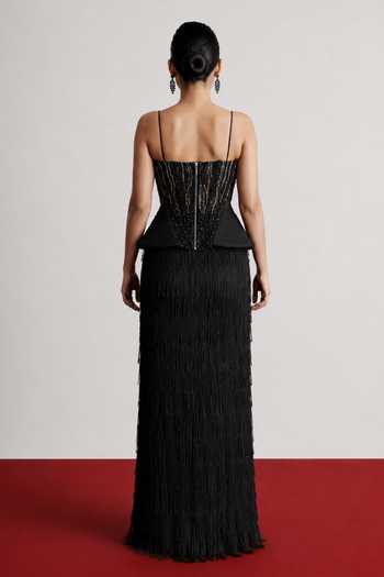 Vridhi Somaani Onyx Embroidered Peplum Corset & Skirt Set 
