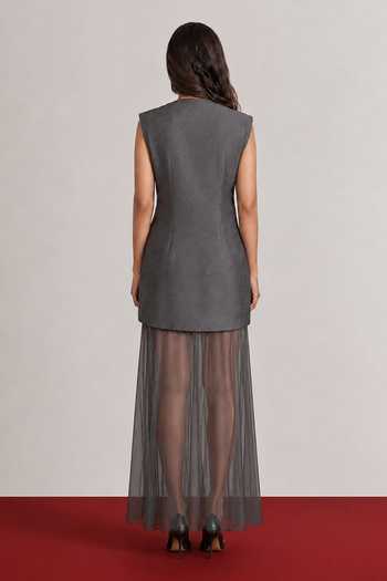 Vridhi Somaani Rachel Grey Denim Blazer & Skirt Set 
