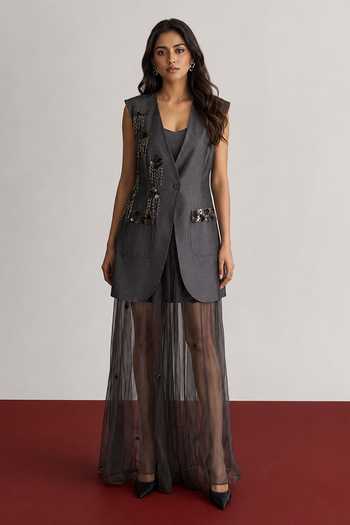 Vridhi Somaani Rachel Grey Denim Blazer & Skirt Set 