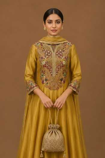 Nidhi Kejriwal Yellow Tissue Notched Neck Embroidered Anarkali With Dupatta Online at Aza Fashions Nidhi Kejriwal_Yellow Tissue Notched Neck Embroidered Anarkali With Dupatta _Online_at_Aza_Fashions