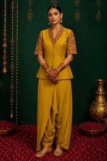 Nidhi Kejriwal Embroidered Peplum Jacket With Draped Dhoti Pant