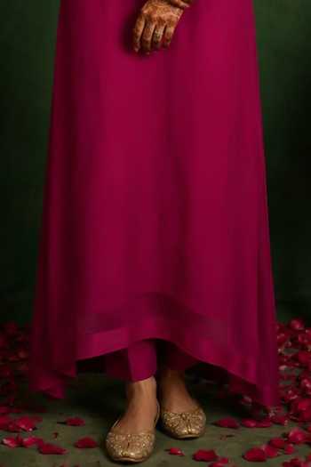 Nidhi Kejriwal Magenta Silk, Organza Round Neck Embroidered Long Kurta And Pant Set Online at Aza Fashions Nidhi Kejriwal_Magenta Silk, Organza Round Neck Embroidered Long Kurta And Pant Set _Online_at_Aza_Fashions