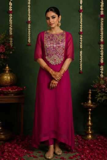 Nidhi Kejriwal Organza Embroidered Long Kurta & Pant Set