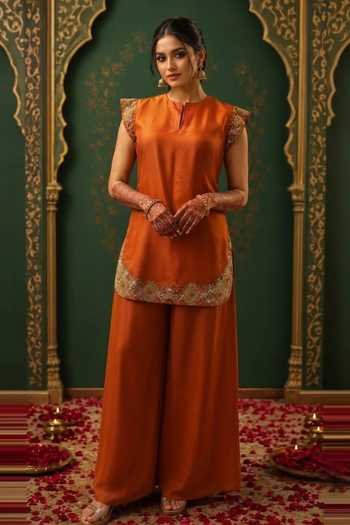 Nidhi Kejriwal Rust Short Kurta With C-Cut Palazzo