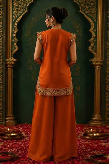 Nidhi Kejriwal Rust Short Kurta With C-Cut Palazzo