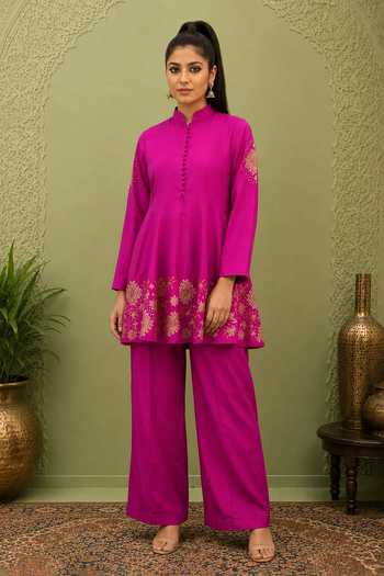Nidhi Kejriwal Short Flared Peplum Kurta With Wide Leg Pant
