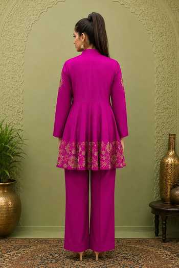 Nidhi Kejriwal Short Flared Peplum Kurta With Wide Leg Pant
