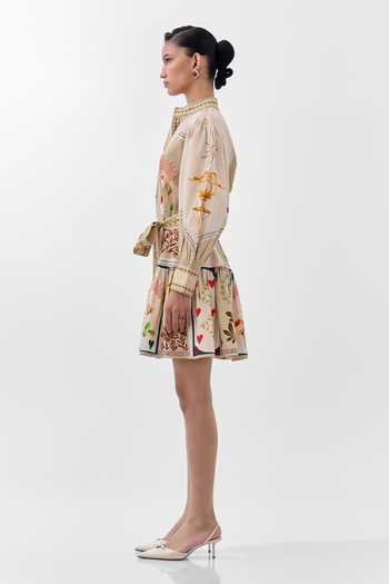 NOIB Multi Color Cotton Satin Mandarin Collar Celia Postcards And Petals Mini Dress Online at Aza Fashions NOIB_Multi Color Cotton Satin Mandarin Collar Celia Postcards And Petals Mini Dress _Online_at_Aza_Fashions