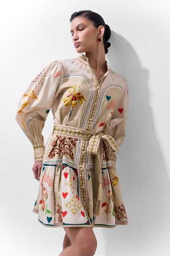 Buy NOIB Multi Color Cotton Satin Mandarin Collar Celia Postcards And Petals Mini Dress Online at Aza Fashions Buy_NOIB_Multi Color Cotton Satin Mandarin Collar Celia Postcards And Petals Mini Dress _Online_at_Aza_Fashions
