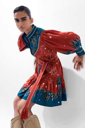 Buy NOIB Multi Color Cotton Satin Mandarin Collar Celia Nocturnal Jungle Mini Dress Online at Aza Fashions Buy_NOIB_Multi Color Cotton Satin Mandarin Collar Celia Nocturnal Jungle Mini Dress _Online_at_Aza_Fashions