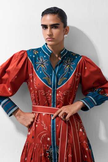 Shop NOIB Multi Color Cotton Satin Mandarin Collar Celia Nocturnal Jungle Mini Dress Online at Aza Fashions Shop_NOIB_Multi Color Cotton Satin Mandarin Collar Celia Nocturnal Jungle Mini Dress _Online_at_Aza_Fashions