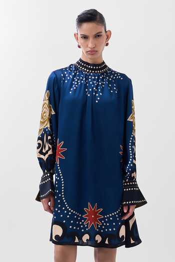 Buy NOIB Multi Color Satin, Modal High Neck Amber Old Rose Print Mini Dress Online at Aza Fashions Buy_NOIB_Multi Color Satin, Modal High Neck Amber Old Rose Print Mini Dress _Online_at_Aza_Fashions