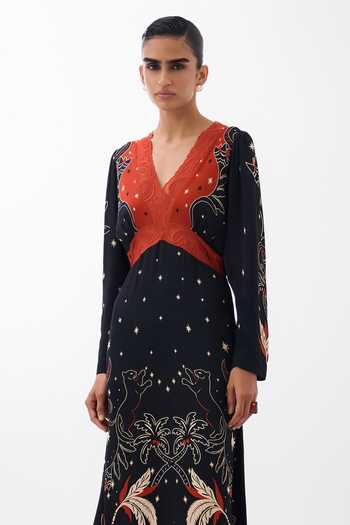 Shop NOIB Multi Color Organza, Satin, Viscose, Aura Nocturnal Jungle Print Maxi Dress Online at Aza Fashions Shop_NOIB_Multi Color Organza, Satin, Viscose, Aura Nocturnal Jungle Print Maxi Dress _Online_at_Aza_Fashions