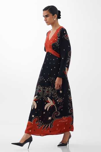 NOIB Multi Color Organza, Satin, Viscose, Aura Nocturnal Jungle Print Maxi Dress at Aza Fashions NOIB_Multi Color Organza, Satin, Viscose, Aura Nocturnal Jungle Print Maxi Dress _at_Aza_Fashions