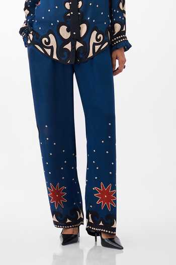 NOIB Blue Satin, Modal Thais Old Rose Print Pant Online at Aza Fashions NOIB_Blue Satin, Modal Thais Old Rose Print Pant _Online_at_Aza_Fashions