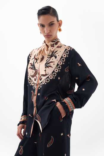 Buy NOIB Multi Color Satin, Modal Collared Neck Iris Nocturnal Jungle Print Shirt Online at Aza Fashions Buy_NOIB_Multi Color Satin, Modal Collared Neck Iris Nocturnal Jungle Print Shirt _Online_at_Aza_Fashions