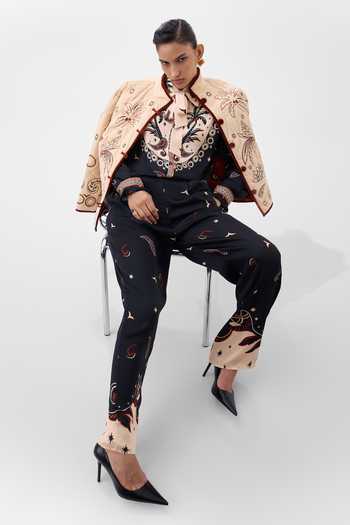 Buy NOIB Multi Color Satin, Modal Collared Neck Iris Nocturnal Jungle Print Shirt Buy_NOIB_Multi Color Satin, Modal Collared Neck Iris Nocturnal Jungle Print Shirt