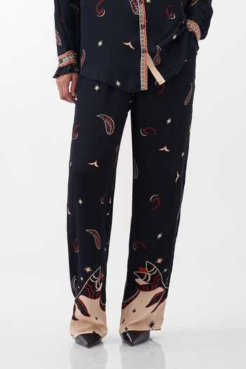 NOIB Multi Color Satin, Modal Thais Nocturnal Jungle Print Pant Online at Aza Fashions NOIB_Multi Color Satin, Modal Thais Nocturnal Jungle Print Pant _Online_at_Aza_Fashions